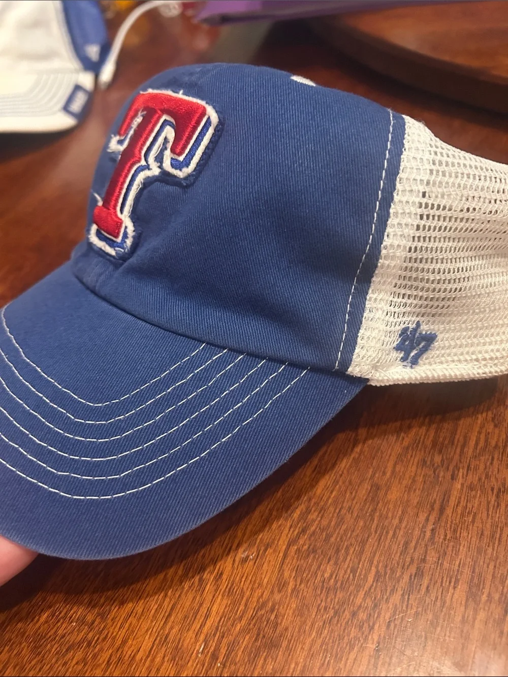 Texas Rangers ‘47 Brand Closer Blue Mesh Trucker Cap MLB One Size Stretch Fit